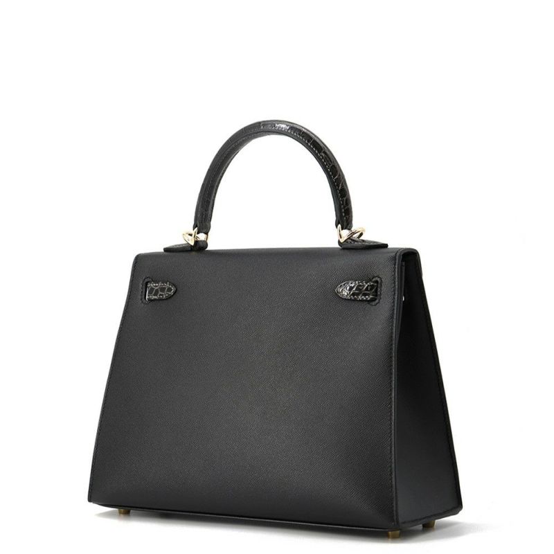 エルメス ケリー25 外縫い タッチ ブラック/グラファイト/シャンパンゴールド金具 ヴォーマダム/アリゲーターシャイン K刻印 黒