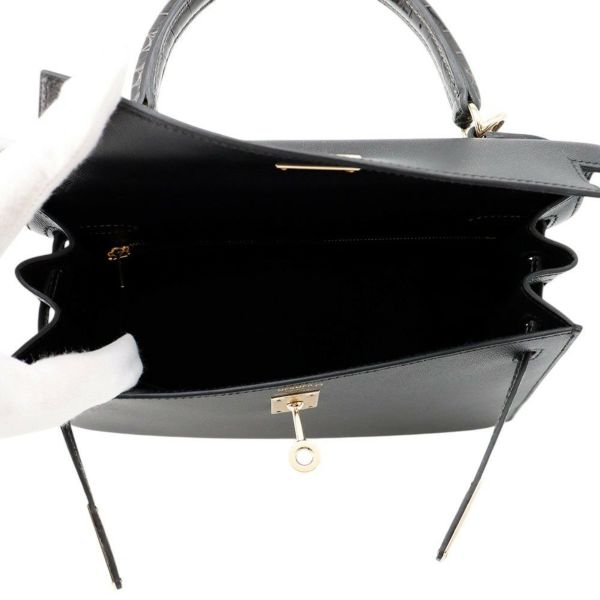 エルメス ケリー25 外縫い タッチ ブラック/グラファイト/シャンパンゴールド金具 ヴォーマダム/アリゲーターシャイン K刻印 黒