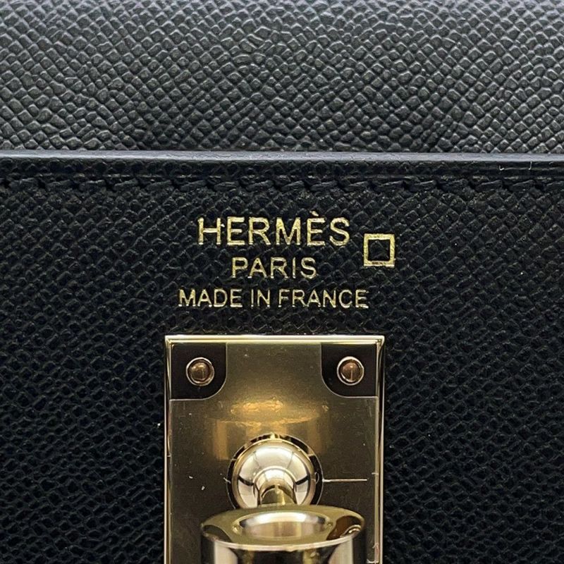 エルメス ケリー25 外縫い タッチ ブラック/グラファイト/シャンパンゴールド金具 ヴォーマダム/アリゲーターシャイン K刻印 黒
