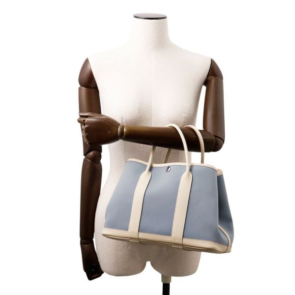 エルメス トートバッグ ガーデンパーティTPM クレ/ブルーリン/シルバー金具 トワルオフィシエ/ネゴンダ X刻印