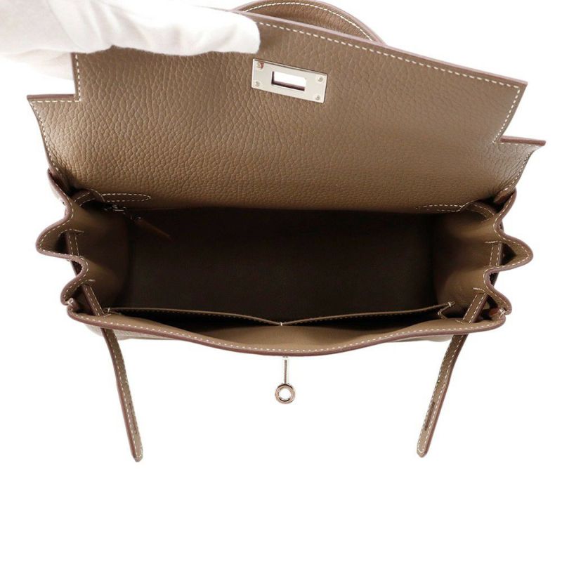 エルメス ハンドバッグ ケリー28 内縫い エトゥープ/シルバー金具 トゴ Z刻印 2wayショルダー