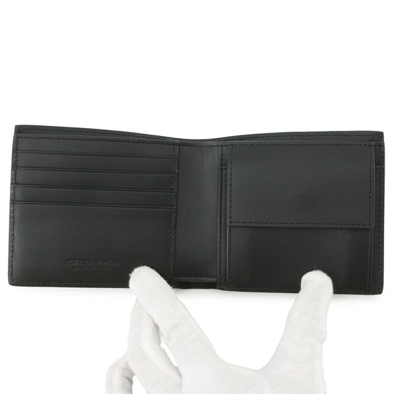 ボッテガヴェネタ 二つ折り財布 イントレチャート レザー 749412 BOTTEGA VENETA メンズ 黒