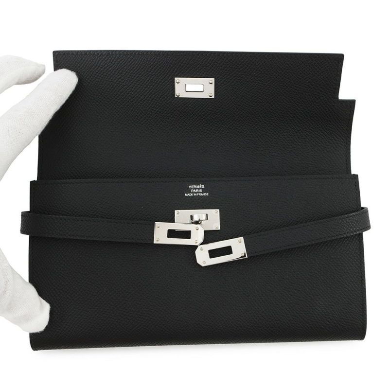 エルメス 長財布 ケリーウォレット ロング ブラック/シルバー金具 エプソン W刻印 HERMES 財布