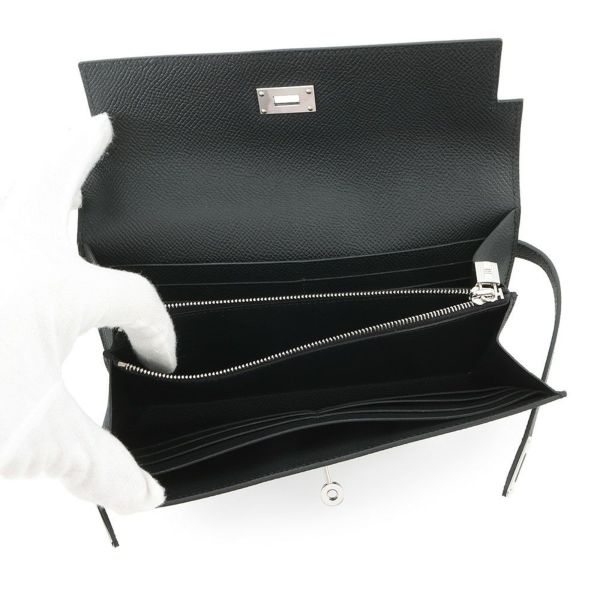 エルメス 長財布 ケリーウォレット ロング ブラック/シルバー金具 エプソン W刻印 HERMES 財布