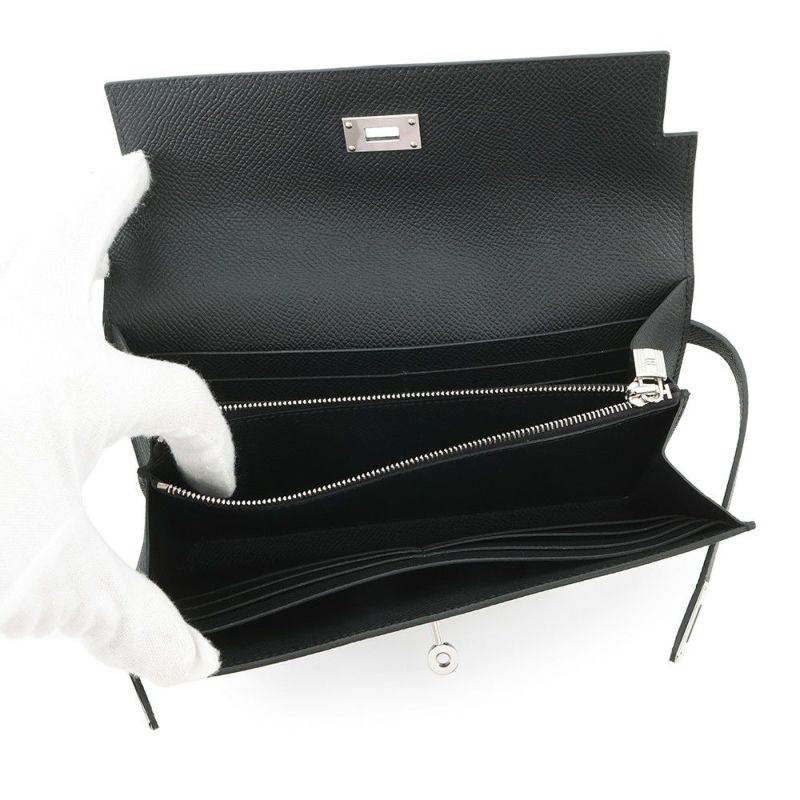 エルメス 長財布 ケリーウォレット ロング ブラック/シルバー金具 エプソン W刻印 HERMES 財布