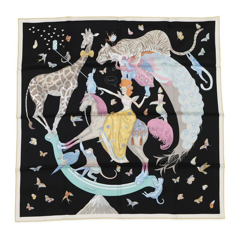 エルメス スカーフ カレ90 エルメス・ストーリー Hermes Story HERMES シルクツイル 2022年春 黒