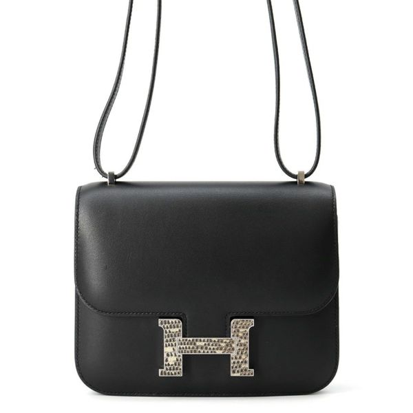 エルメス ミニ コンスタンス3 ブラック/シルバー金具 ヴォームッシュ/リザードナチュラ U刻印 黒