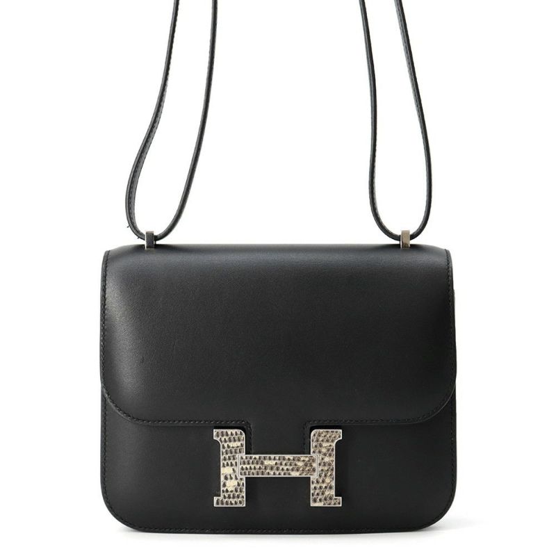 エルメス ミニ コンスタンス3 ブラック/シルバー金具 ヴォームッシュ/リザードナチュラ U刻印 黒