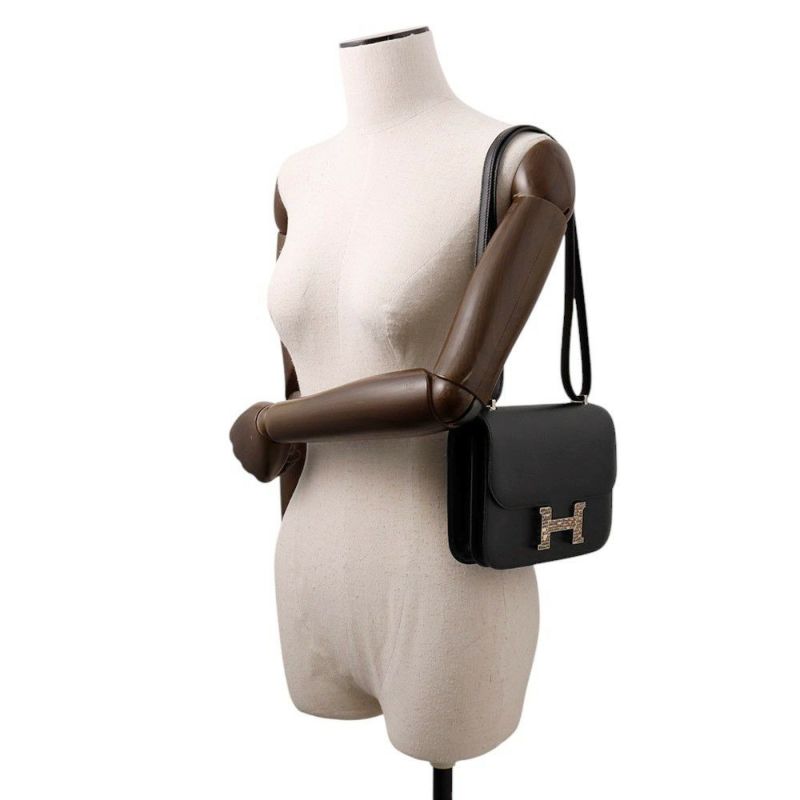 エルメス ミニ コンスタンス3 ブラック/シルバー金具 ヴォームッシュ/リザードナチュラ U刻印 黒