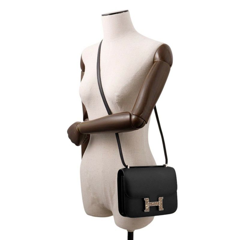 エルメス ミニ コンスタンス3 ブラック/シルバー金具 ヴォームッシュ/リザードナチュラ U刻印 黒