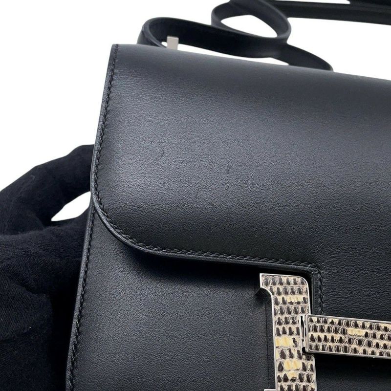 エルメス ミニ コンスタンス3 ブラック/シルバー金具 ヴォームッシュ/リザードナチュラ U刻印 黒