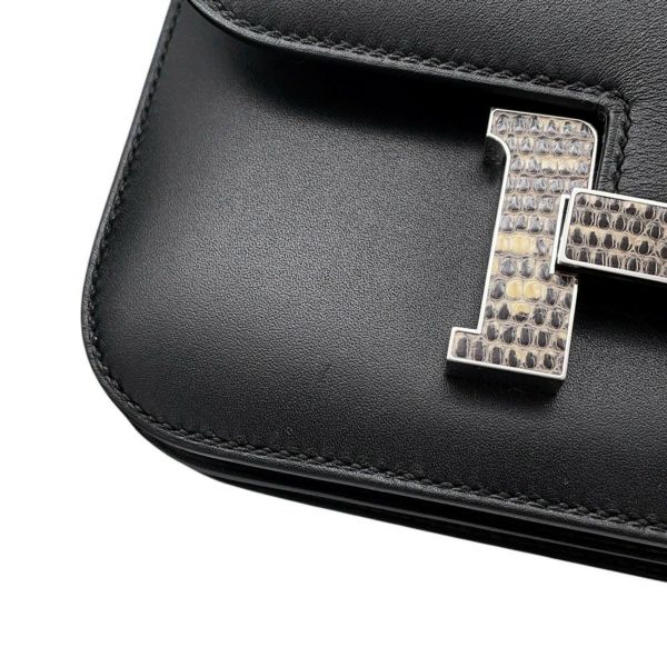 エルメス ミニ コンスタンス3 ブラック/シルバー金具 ヴォームッシュ/リザードナチュラ U刻印 黒