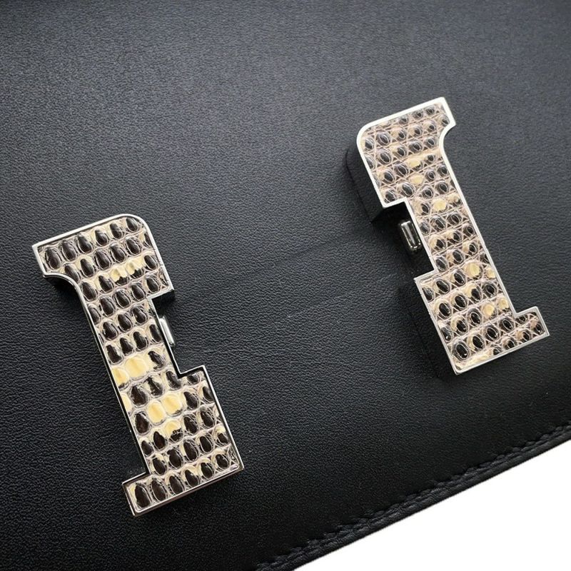 エルメス ミニ コンスタンス3 ブラック/シルバー金具 ヴォームッシュ/リザードナチュラ U刻印 黒