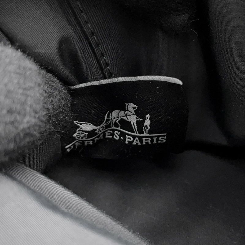 エルメス シューズケアセット ボリードポーチ ブラック/シルバー金具 キャンバス HERMES 黒