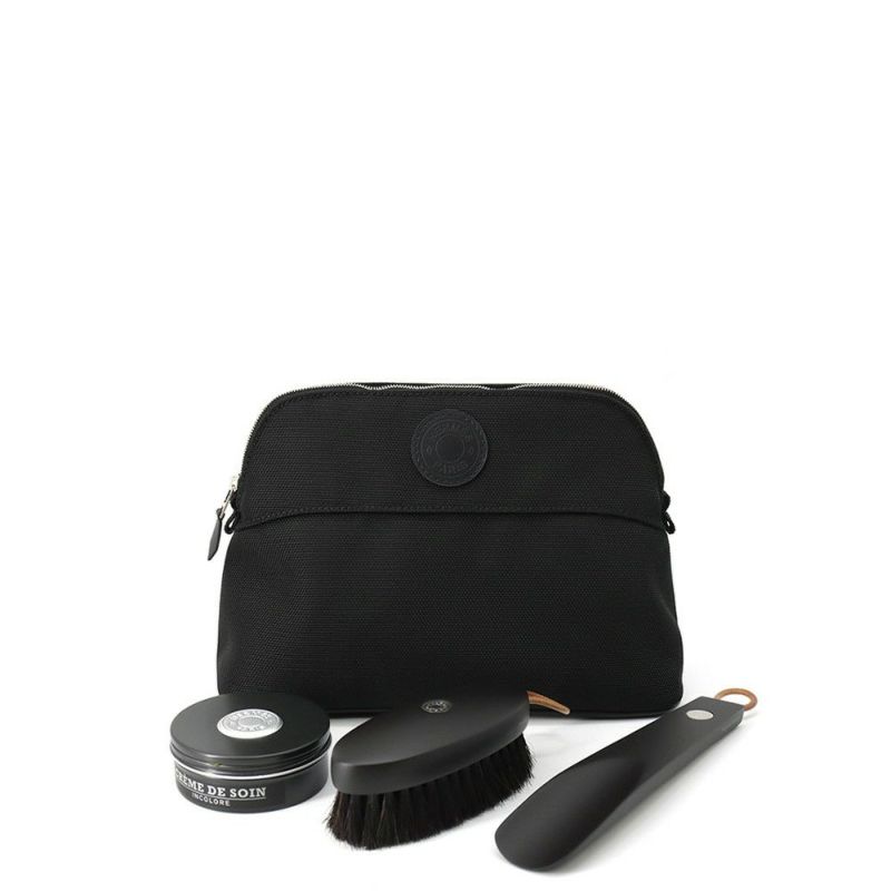 エルメス シューズケアセット ボリードポーチ ブラック/シルバー金具 キャンバス HERMES 黒