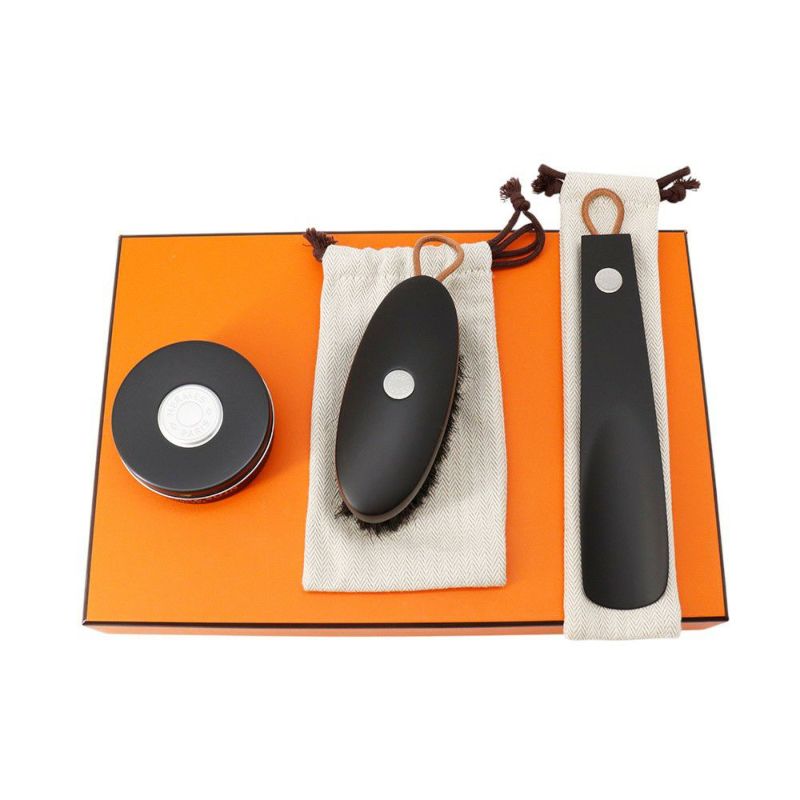 エルメス シューズケアセット ボリードポーチ ブラック/シルバー金具 キャンバス HERMES 黒