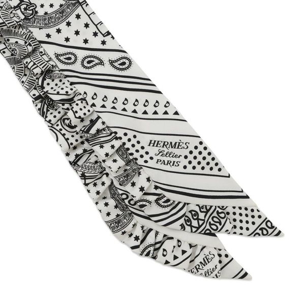 エルメス スカーフ ツイリー フリル エプロン・ドール・バンダナ Eperon d'Or Bandana 2024年春夏 白 黒