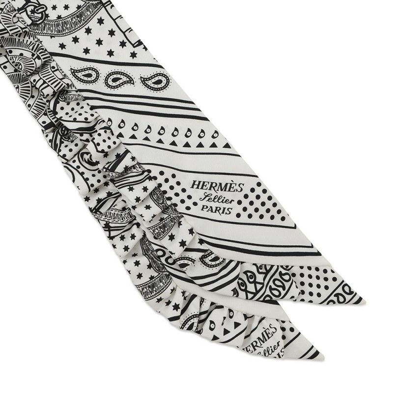 エルメス スカーフ ツイリー フリル エプロン・ドール・バンダナ Eperon d'Or Bandana 2024年春夏 白 黒