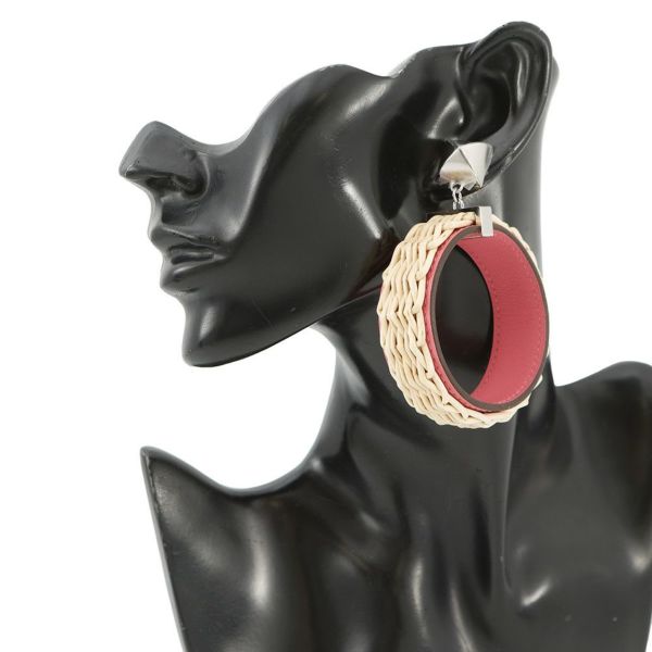 エルメス ピアス メドール ピクニック GM ピンク/シルバー金具スイフト/柳 HERMES アクセサリー ソルド品