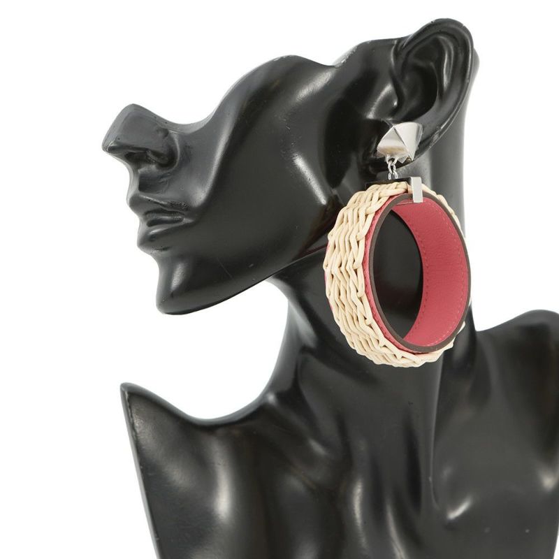 エルメス ピアス メドール ピクニック GM ピンク/シルバー金具スイフト/柳 HERMES アクセサリー ソルド品
