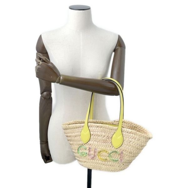 グッチ ハンドバッグ ストロー/レザー ロゴ ミニかごバッグ 782381 GUCCI バッグ