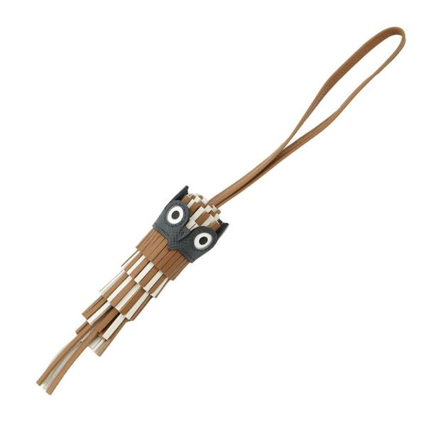 エルメス バッグチャーム シュエット グリミスティ/ゴールド/ナタ ラムスキン/エプソン/スイフト K刻印 フクロウ