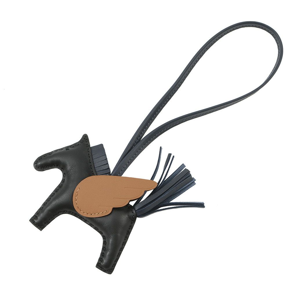 エルメス バッグチャーム ロデオPM ペガサス ブラック/ブルーニュイ/ゴールド ラムスキン K刻印 HERMES チャーム オーナメント