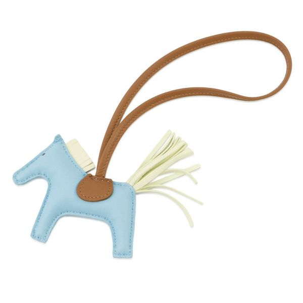 エルメス バッグチャーム ロデオ PM セレスト/ジョーヌミルトン/ゴールド ラムスキン W刻印