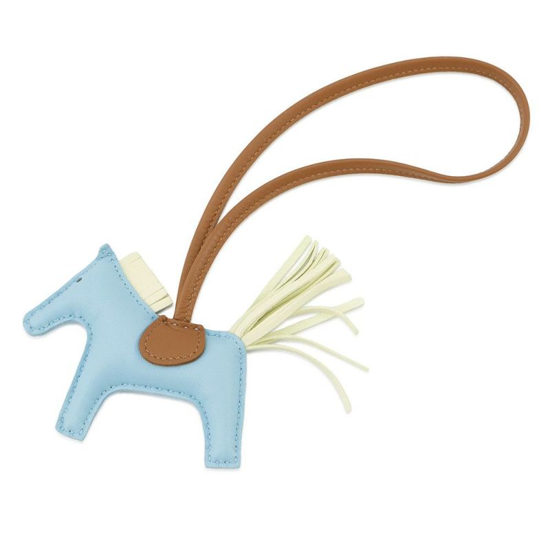 エルメス バッグチャーム ロデオ PM セレスト/ジョーヌミルトン/ゴールド ラムスキン W刻印