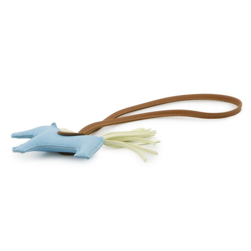 エルメス バッグチャーム ロデオ PM セレスト/ジョーヌミルトン/ゴールド ラムスキン W刻印