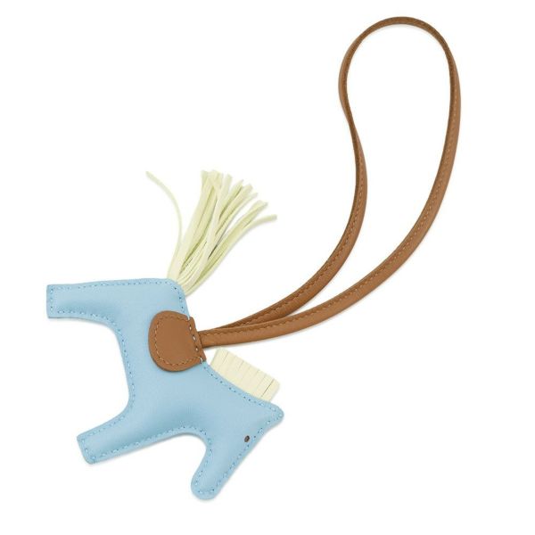 エルメス バッグチャーム ロデオ PM セレスト/ジョーヌミルトン/ゴールド ラムスキン W刻印