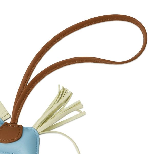 エルメス バッグチャーム ロデオ PM セレスト/ジョーヌミルトン/ゴールド ラムスキン W刻印