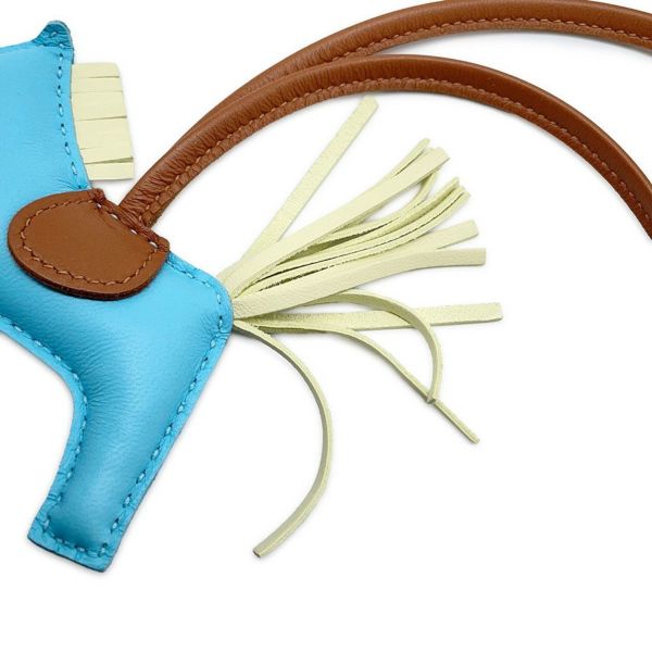 エルメス バッグチャーム ロデオ PM セレスト/ジョーヌミルトン/ゴールド ラムスキン W刻印