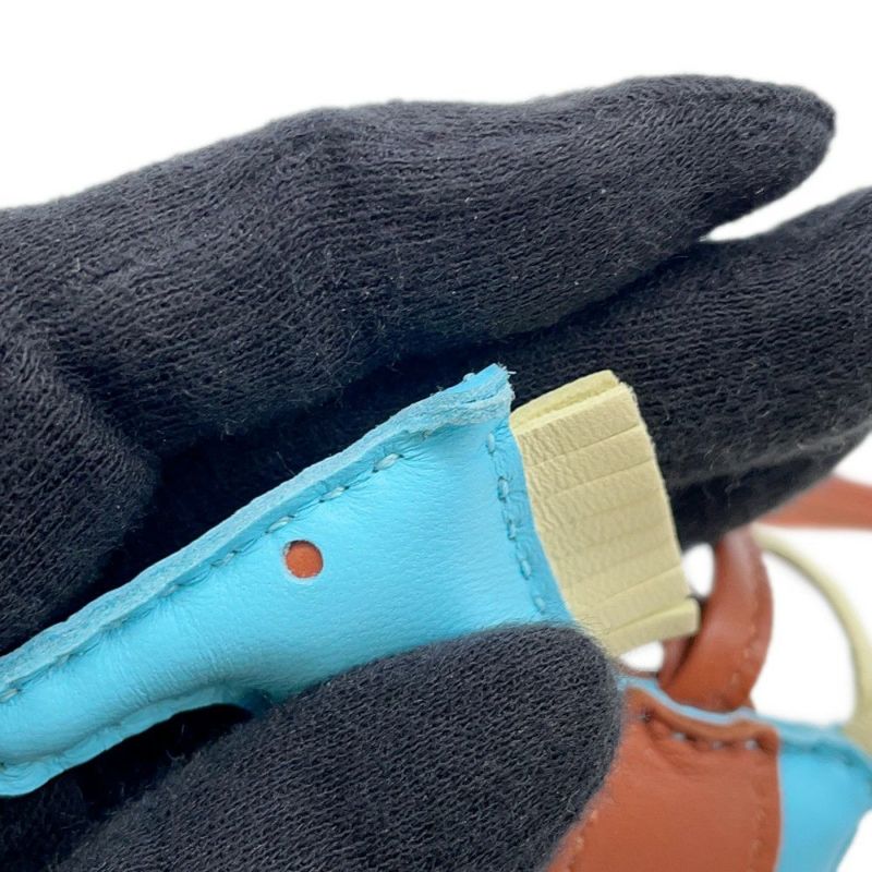 エルメス バッグチャーム ロデオ PM セレスト/ジョーヌミルトン/ゴールド ラムスキン W刻印