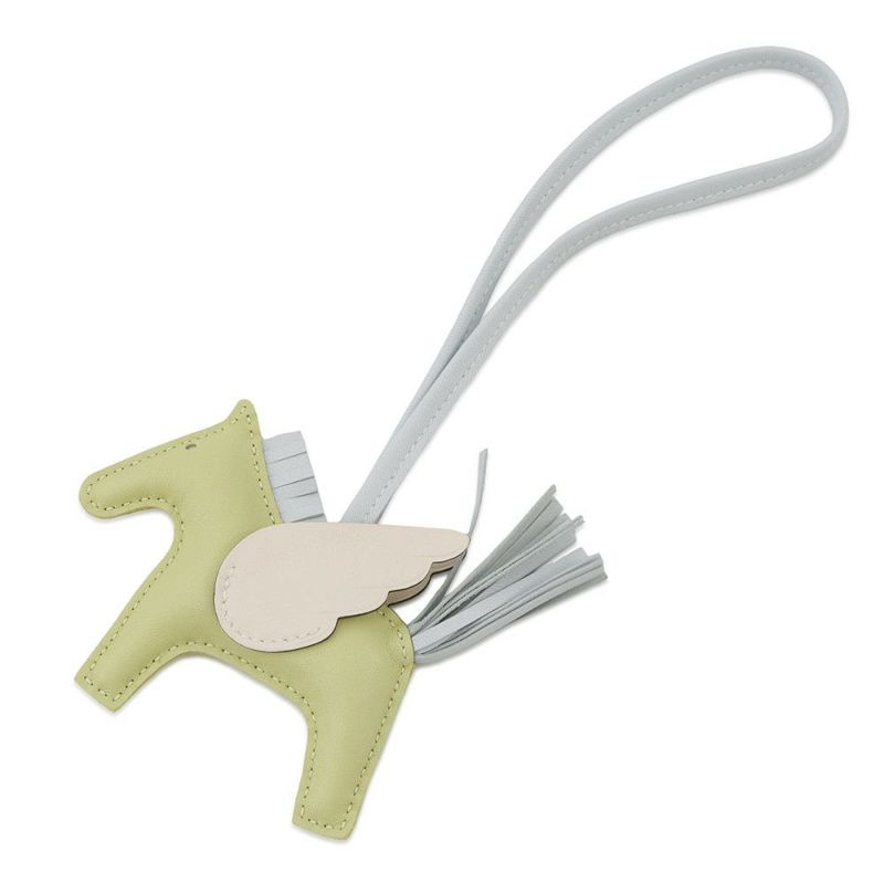 エルメス バッグチャーム ロデオPM ペガサス ジョーヌブルジョン/ブルーブリュム/ナタ ラムスキン Z刻印