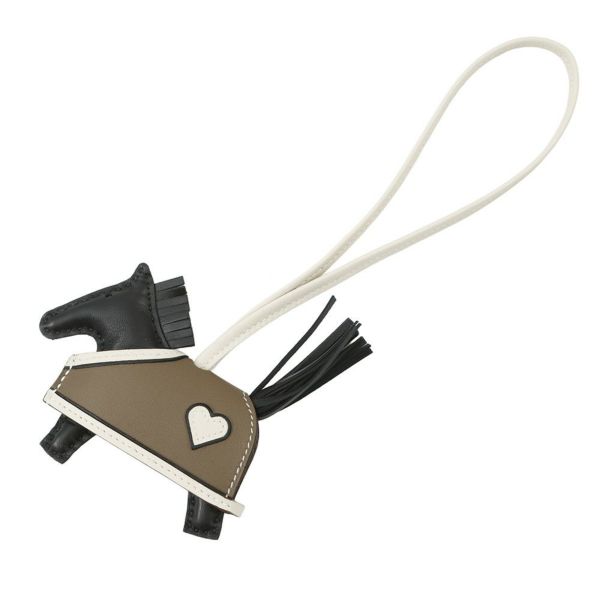 エルメス バッグチャーム ロデオPM ロベオクール ブラック/エトゥープ/クレ ラムスキン K刻印 HERMES チャーム オーナメント