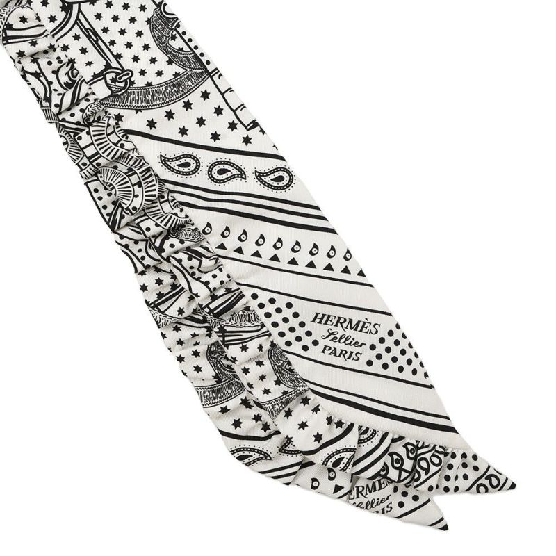 エルメス スカーフ ツイリー フリル エプロン・ドール・バンダナ Eperon d'Or Bandana 2024年春夏 白 黒