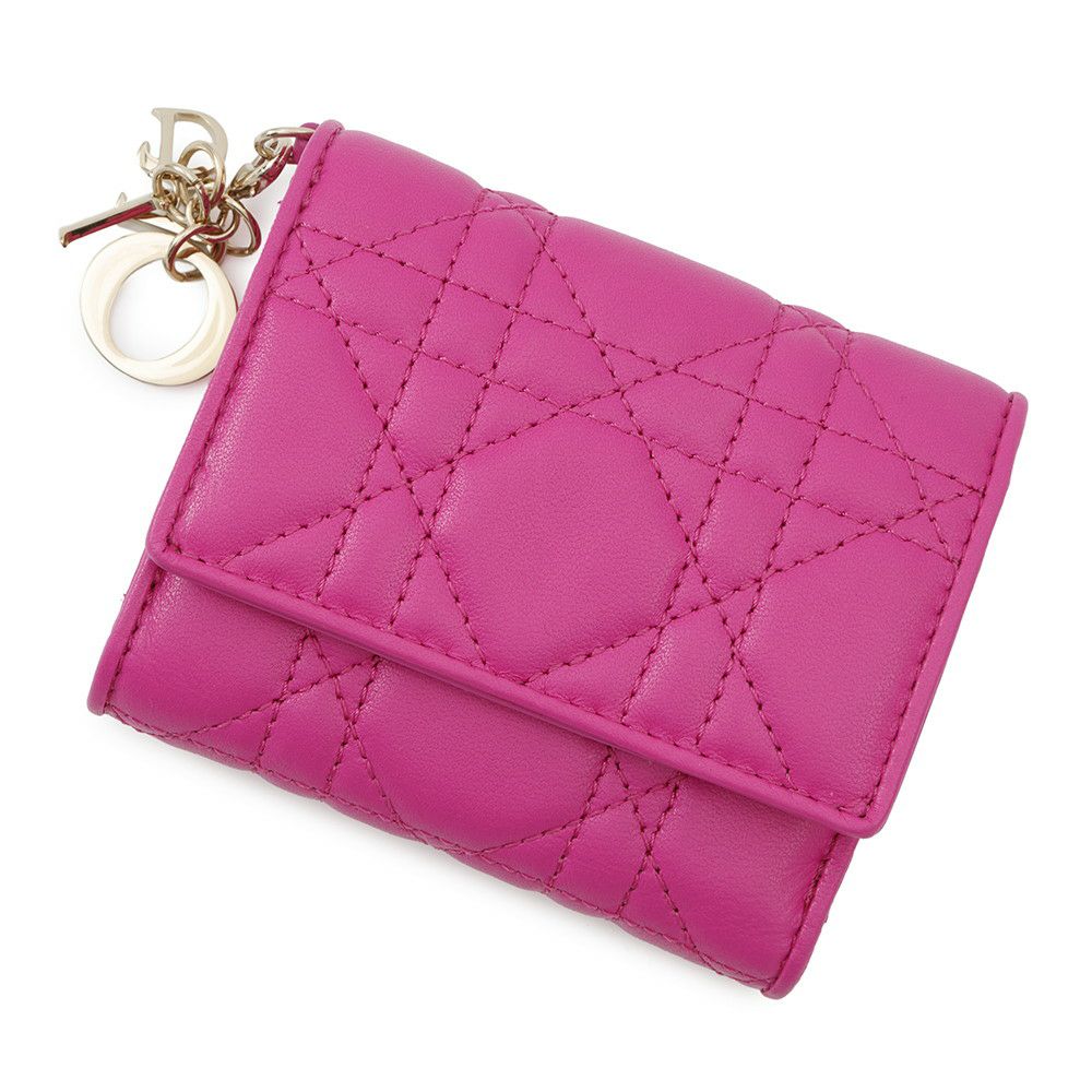 クリスチャン・ディオール 三つ折り財布 レディディオール ロータスウォレット カナージュ S0181ONMJ ラムスキン