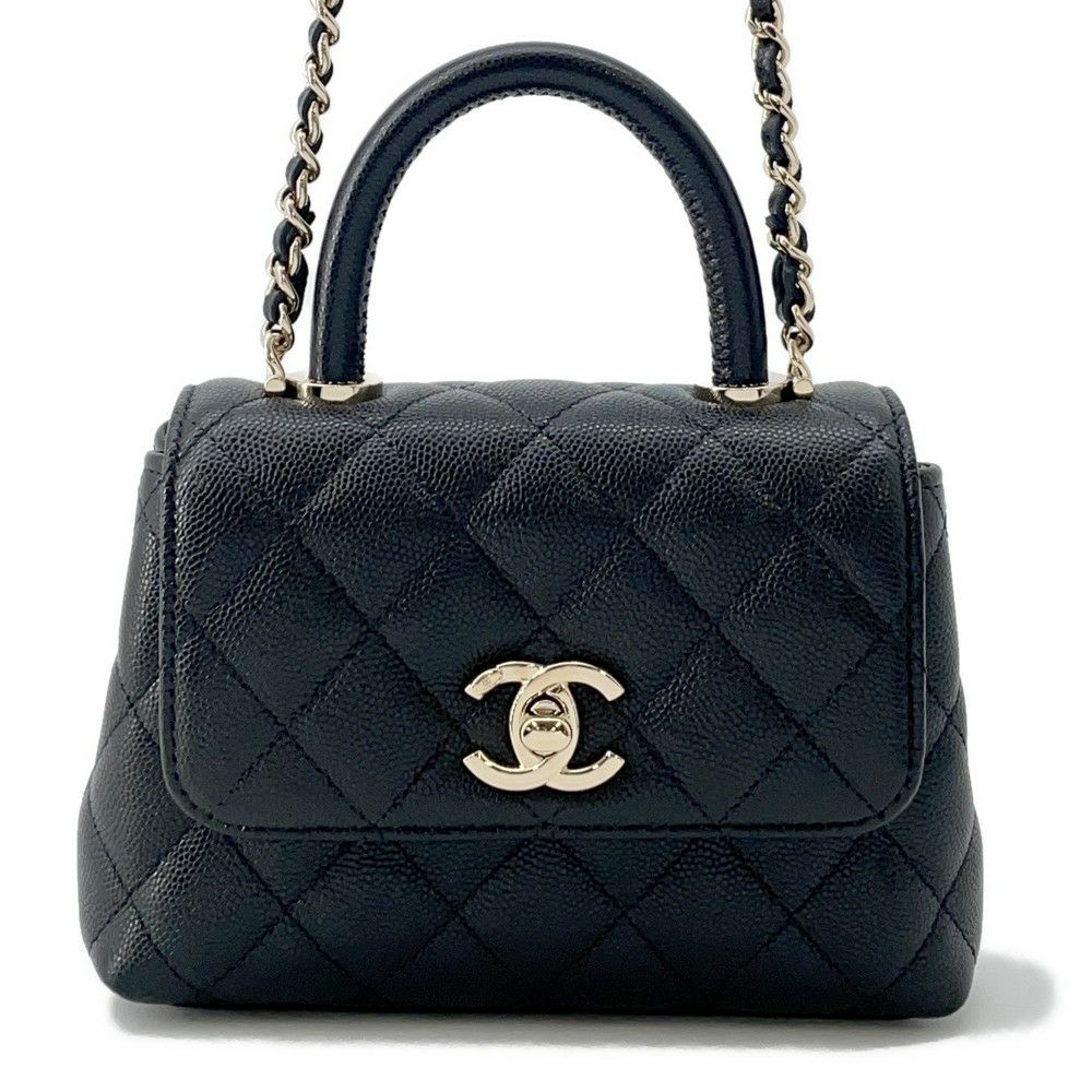 シャネル ハンドバッグ マトラッセ ココハンドル ミニミニ キャビアスキン AP4244 2wayチェーンショルダー 黒