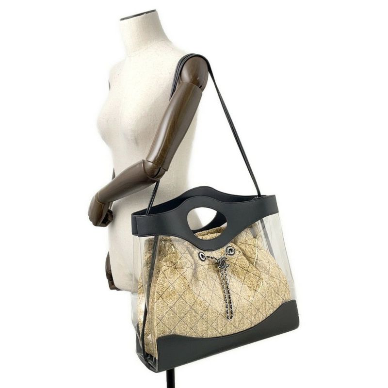 シャネル トートバッグ マトラッセ ココマーク ビニール ラフィア AS0517 2way 黒