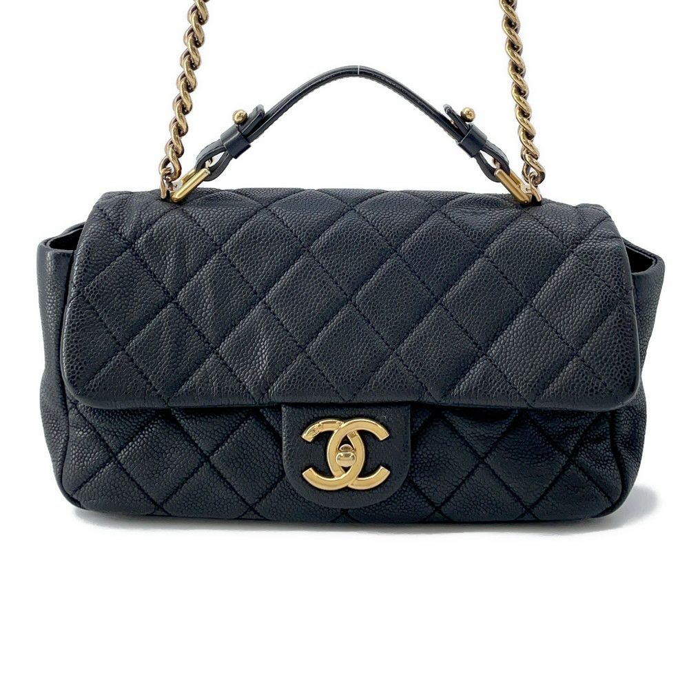シャネル ハンドバッグ ココマーク マトラッセ トップハンドル キャビアスキン CHANEL 2way 黒