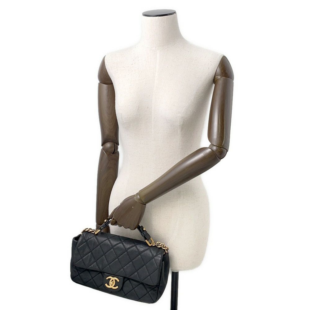 シャネル ハンドバッグ ココマーク マトラッセ トップハンドル キャビアスキン CHANEL 2way 黒