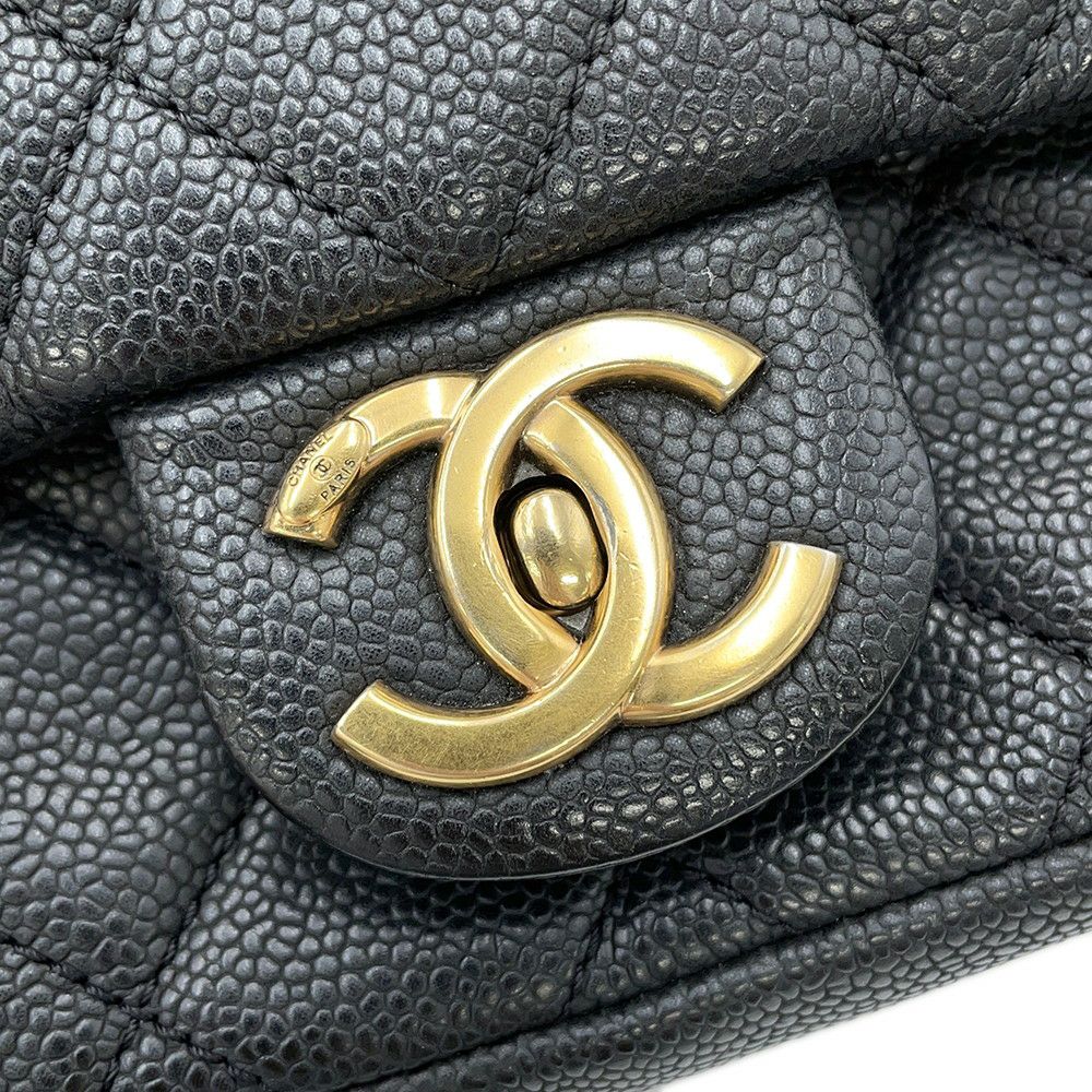シャネル ハンドバッグ ココマーク マトラッセ トップハンドル キャビアスキン CHANEL 2way 黒