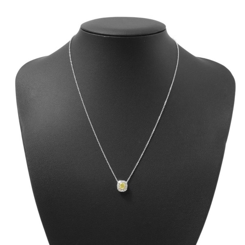 グラフ ネックレス アイコン クッションカット ファンシーイエローダイヤ 1P 0.56ct/ダイヤ 10P 計約0.4ct K18WG/K18YG 鑑定書付き