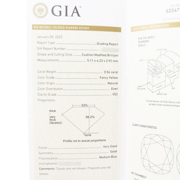グラフ ネックレス アイコン クッションカット ファンシーイエローダイヤ 1P 0.56ct/ダイヤ 10P 計約0.4ct K18WG/K18YG 鑑定書付き
