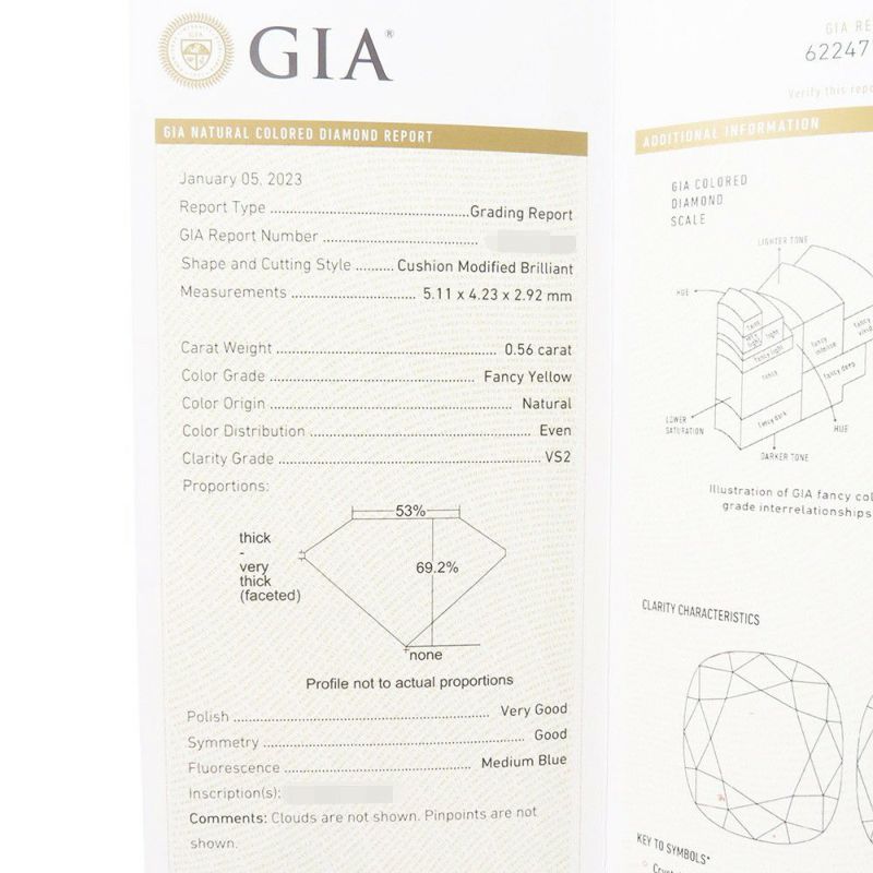 グラフ ネックレス アイコン クッションカット ファンシーイエローダイヤ 1P 0.56ct/ダイヤ 10P 計約0.4ct K18WG/K18YG 鑑定書付き