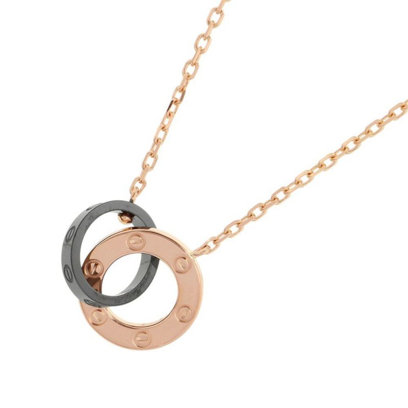 カルティエ ネックレス LOVE ネックレス パヴェ ダイヤモンド 3P ブラックセラミック/K18PGピンクゴールド ラブサークル ペンダント