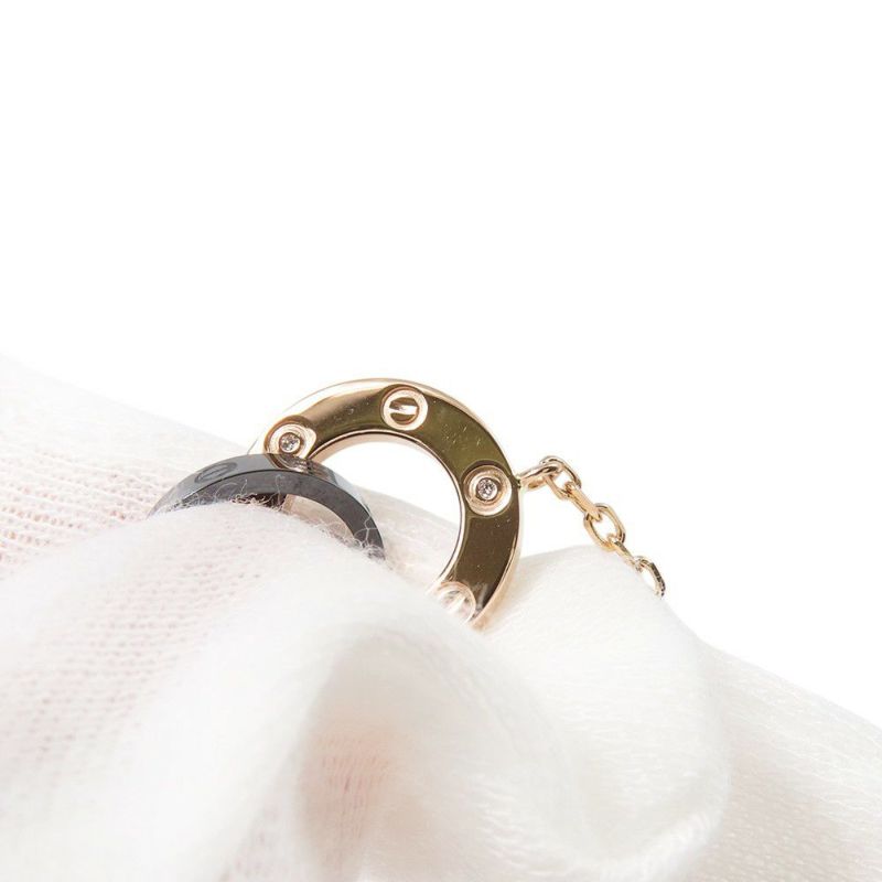 カルティエ ネックレス LOVE ネックレス パヴェ ダイヤモンド 3P ブラックセラミック/K18PGピンクゴールド ラブサークル ペンダント