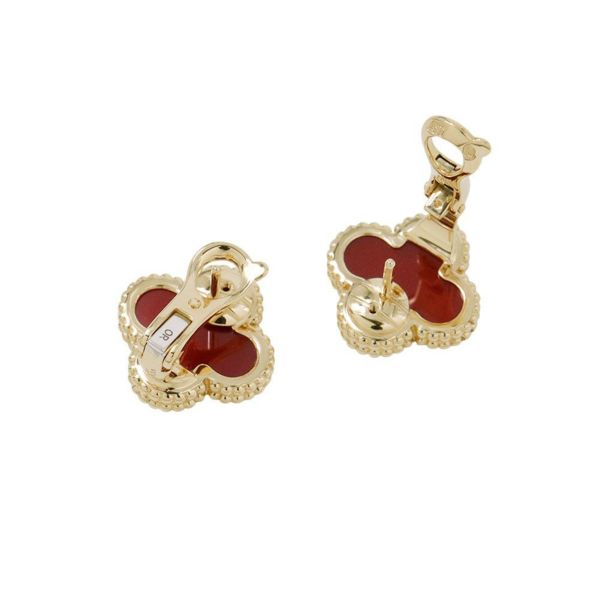 ヴァンクリーフ&アーペル ピアス ヴィンテージ アルハンブラ イヤリング カーネリアン K18YGイエローゴールド VCARD40400