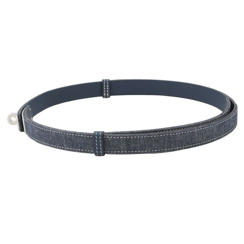 エルメス ケリーベルト18 ジーン ブルーインディゴ/ホワイト/ブルーネイビー/シルバー金具 デニム/エプソン W刻印 HERMES べルト